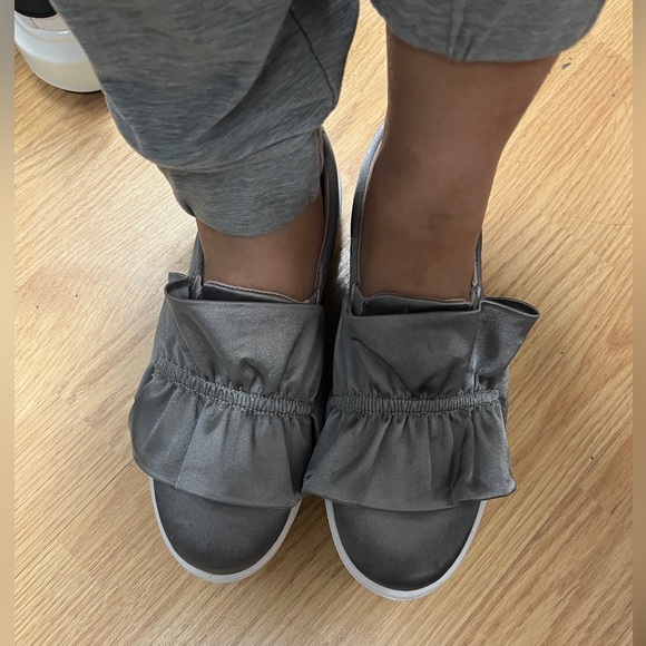 Satin Ruffle Shoe Silver Shimmer Loafer Slip On   Sneaker Topshop Kawaii Tawny 6 - Picture 13 of 15